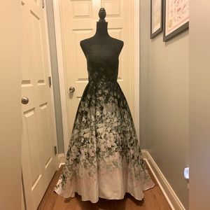 Betsy & Adam High low halter neck ball gown